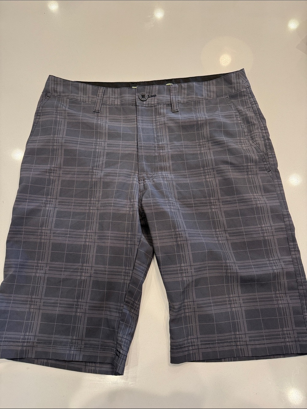 BKE Men's Charcoal Plaid Flat Front Shorts